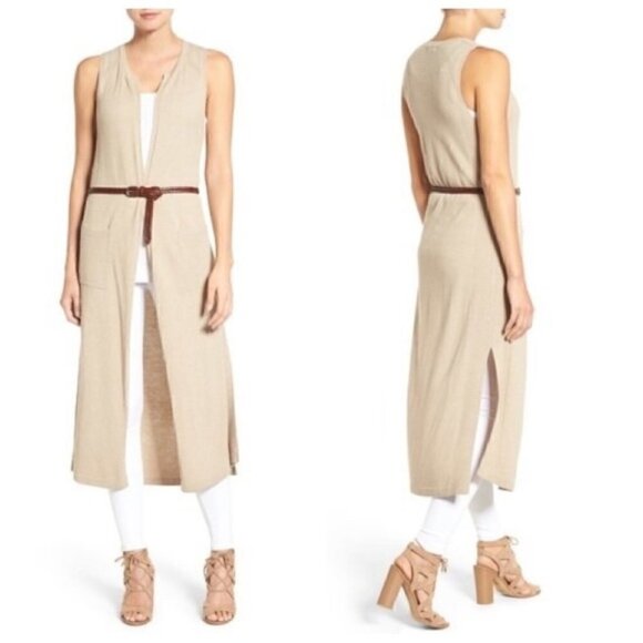 Splendid Tunic Vest Duster L Prescott Wool Cork Neutral Minimalist Capsule Warm - Picture 9 of 16